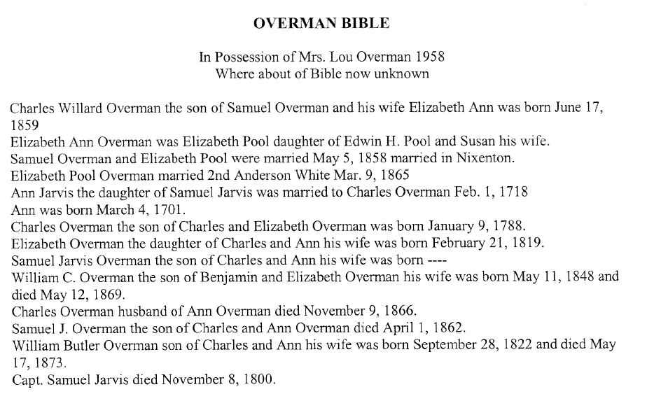 OVERMAN BIBLE - CHARLES OVERMAN born 1788