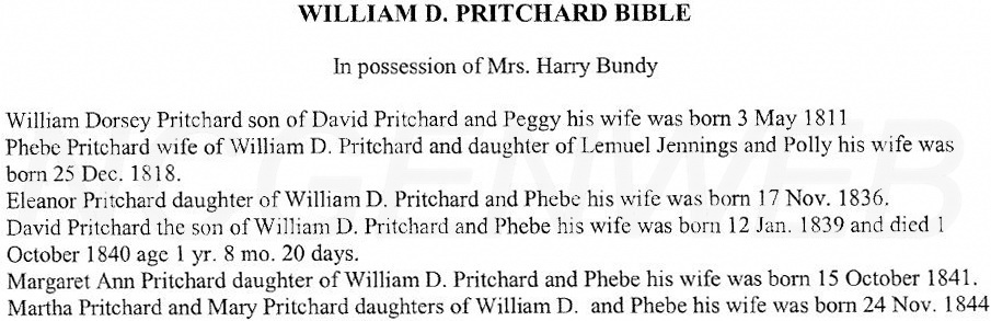 PRITCHARD FAMILY BIBLE - William Dorsey Pritchard born 1811