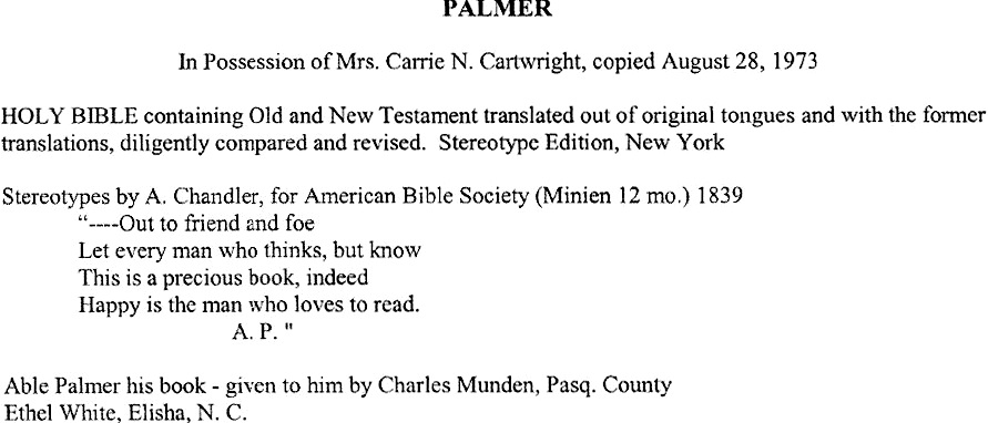 PALMER FAMILY BIBLE -
