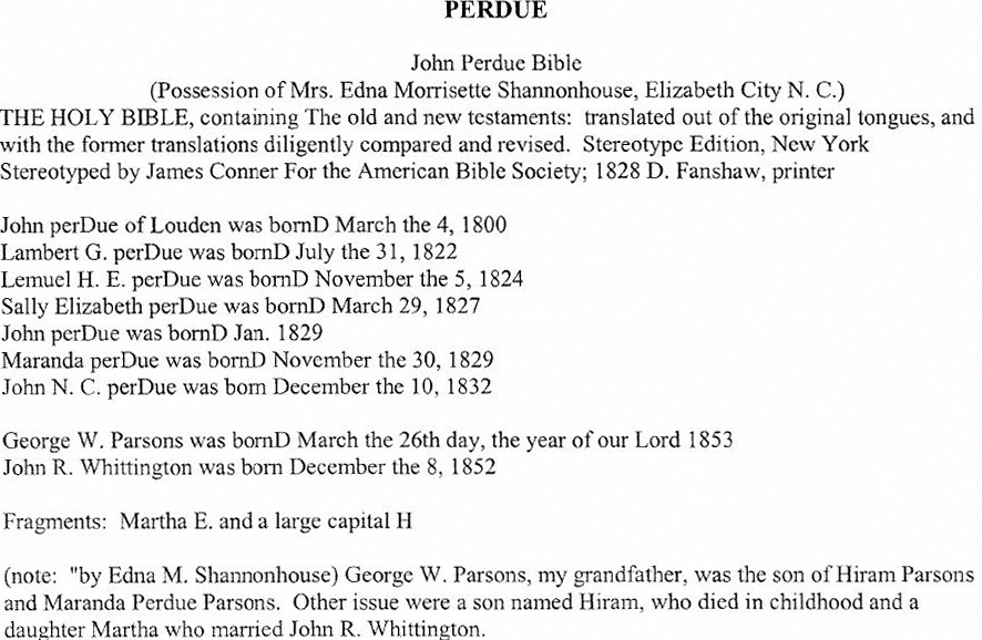 PERDUE FAMILY BIBLE - John Perdue