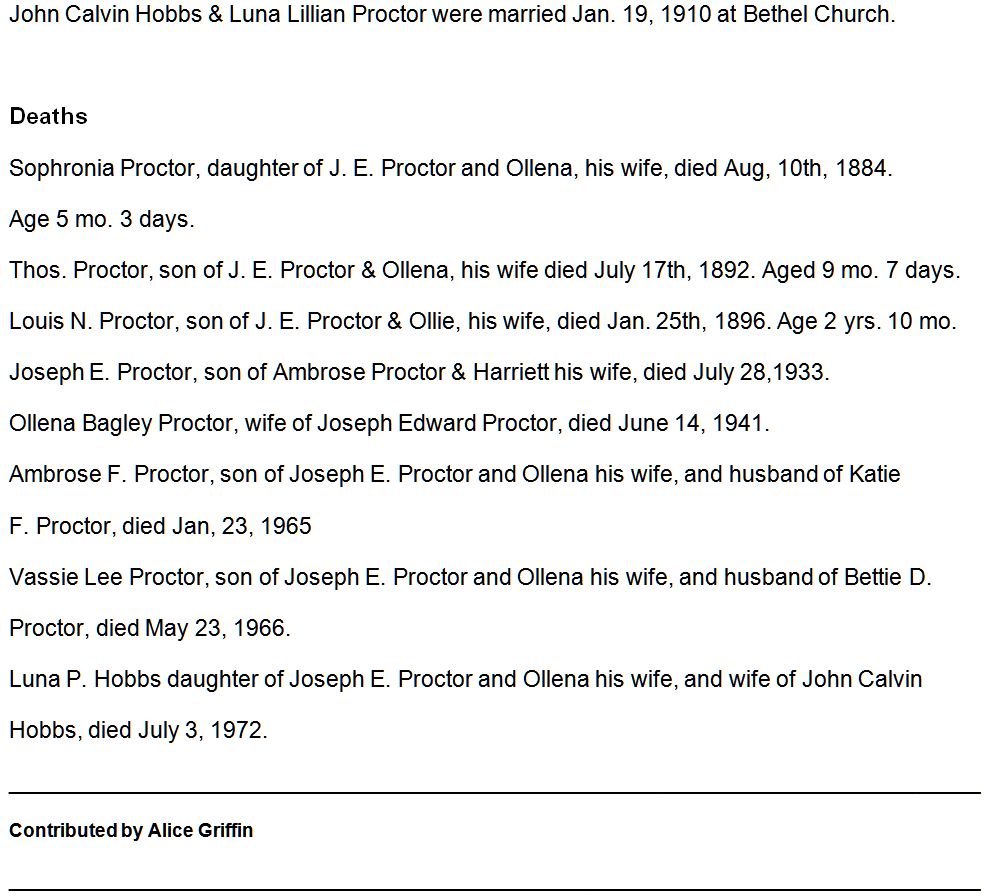 PROCTOR FAMILY BIBLE - JOSEPH E and OLLENA BAGLEY PROCTOR - Perquimans County NC - contributed by Alice Griffin - 2