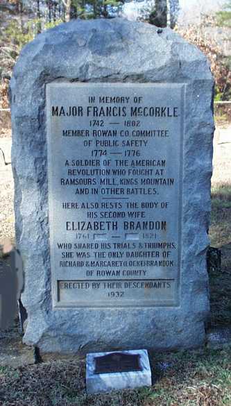 francis mccorkle and elizabeth brandon headstones and historical marker