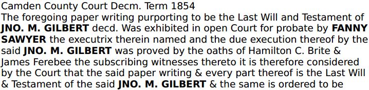 GILBERT - John M - 1854 - Camden Co Will - 2