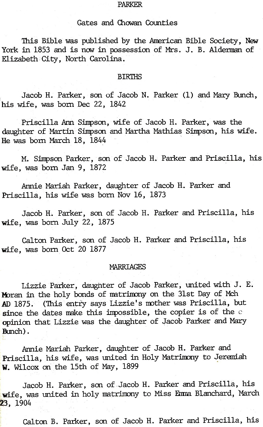 PARKER - JACOB - BIBLE RECORDS - YEAR BOOK VOL 4 - PASQ HIST SOCIETY_1