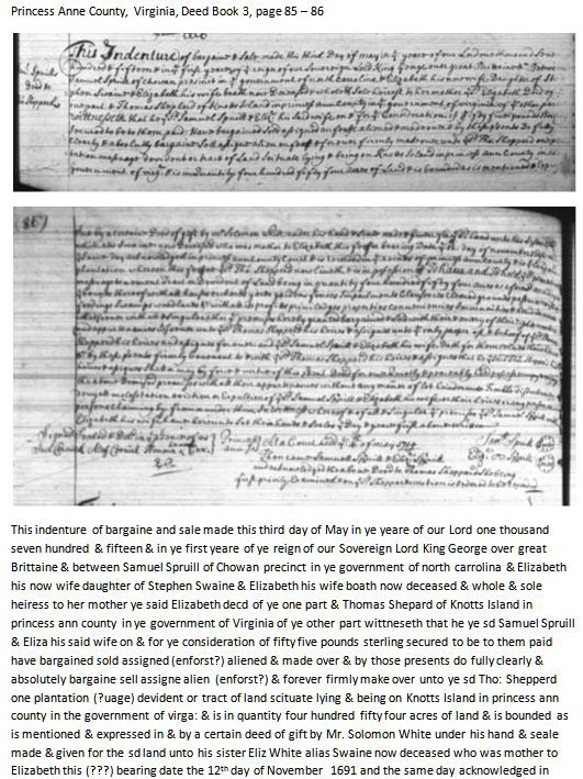 CHOWAN COUNTY DEED - 1715 - Contributed and transcribed by Mike Schoettle - 1