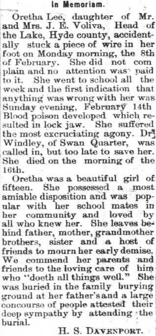 Hyde Co., N.C. Obituaries - V